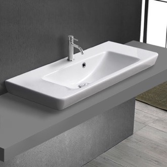 Bathroom Sink Drop In Sink in Ceramic, Modern, Rectangular CeraStyle 068300-U/D